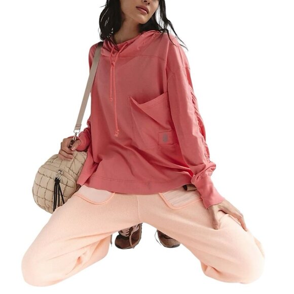 Free People Movement Hot Shot Hooded Layer Medium Hibiscus Hoodie Oversized NWT - Picture 1 of 10